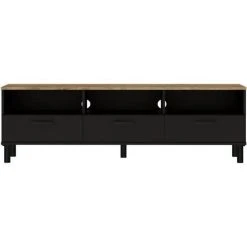 CSTORE OXFORD Meuble TV Décor Noir Et Chêne - Style Industriel - L 158 X P ...