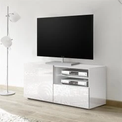 NOUVOMEUBLE Petit Meuble TV 120 Cm Blanc Laqué Design ELMA -Vente-unique shop petit meuble tv 120 cm blanc laque design elma 11683930 30775138 1140x1140