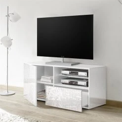 NOUVOMEUBLE Petit Meuble TV 120 Cm Blanc Laqué Design ELMA -Vente-unique shop petit meuble tv 120 cm blanc laque design elma 11683930 30775140 1140x1140