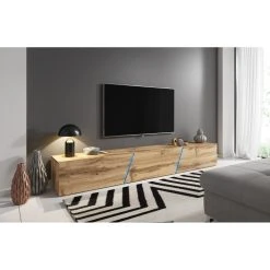 VIVALDI Meuble TV - SLANT 2 - 240 Cm - Chêne Wotan +LED - Style Moder... -Vente-unique shop rzpsveg