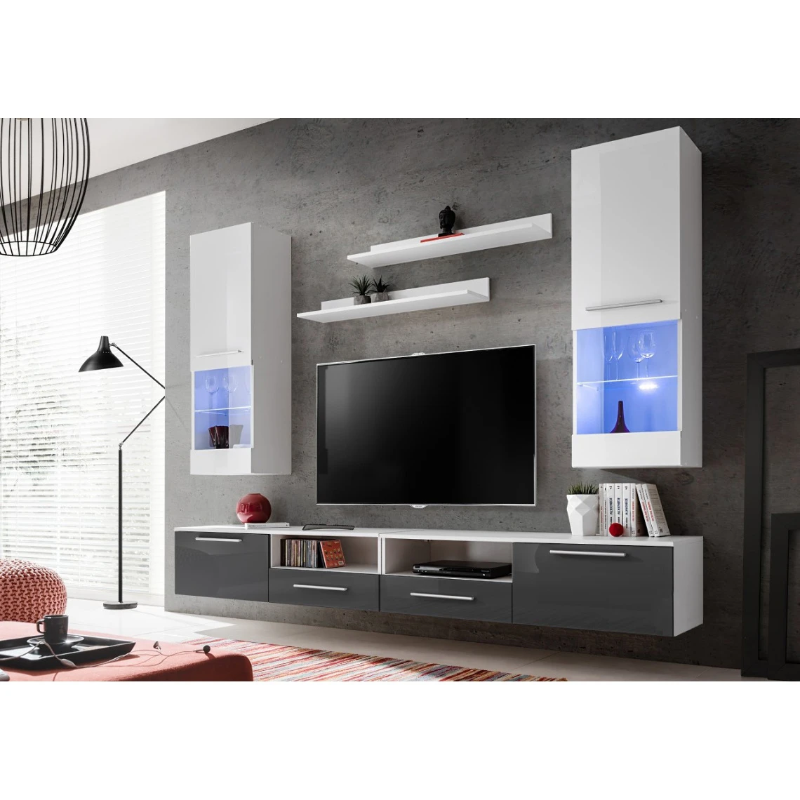 Dusine Salon Laqué Et Entièrement Suspendu Moderne EVORA Gris 3 Dusine Salon Laqué Et Entièrement Suspendu Moderne EVORA Gris