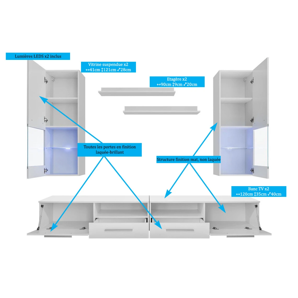 Dusine Salon Laqué Et Entièrement Suspendu Moderne EVORA Gris 5 Dusine Salon Laqué Et Entièrement Suspendu Moderne EVORA Gris – Image 3