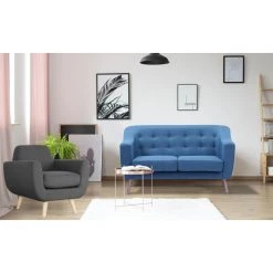 MENZZO Canapé 2 Places Sanson Tissu Bleu -Vente-unique shop sanson bleu 2ps danube grisf 1pc 1
