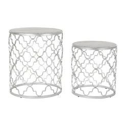 Pegane Set De 2 Tables D'appoints En Marbre Et Métal