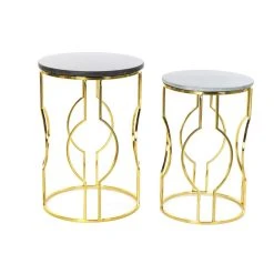 Pegane Set De 2 Tables D'appoints En Marbre Et Métal Coloris Noir Doré