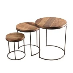 MES Set De 3 Tables D'appoint Rondes Gigogne En Teck Recyclé - APPOLINE
