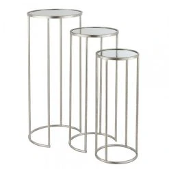 Inside 75 Set De 3 Tables Gigognes Ronde FELO En Métal Argenté