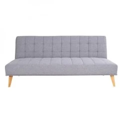 Altobuy SUTTON - Banquette 3 Places Convertible Tissu Gris Et Pieds Bois