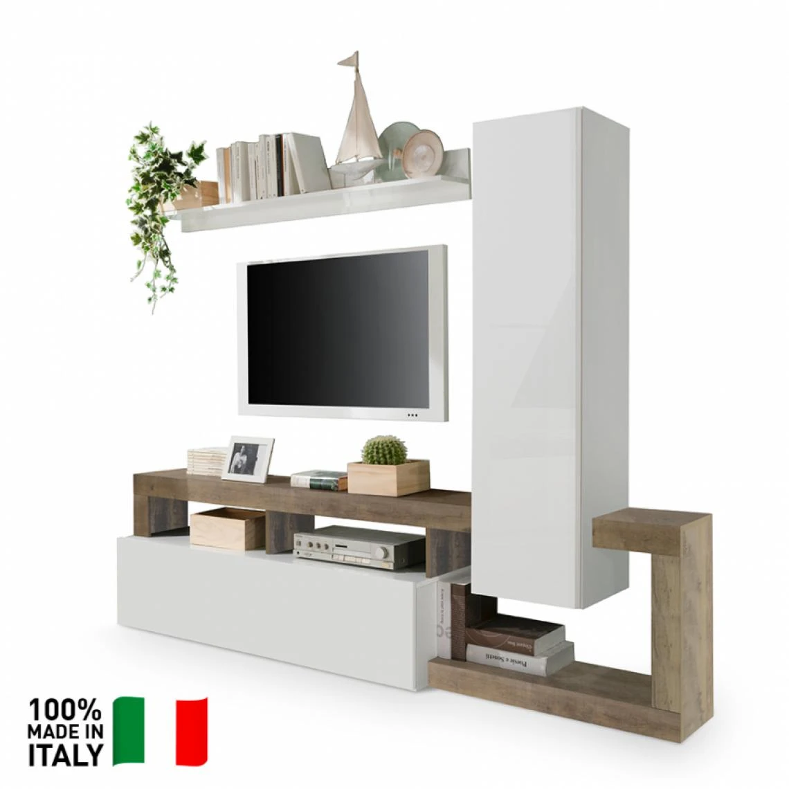 LLB LIVING LIFE BED Meuble TV Mural De Salon Moderne Et Fonctionnel En Bois Blanc Brillant... 4 LLB LIVING LIFE BED Meuble TV Mural De Salon Moderne Et Fonctionnel En Bois Blanc Brillant... – Image 2