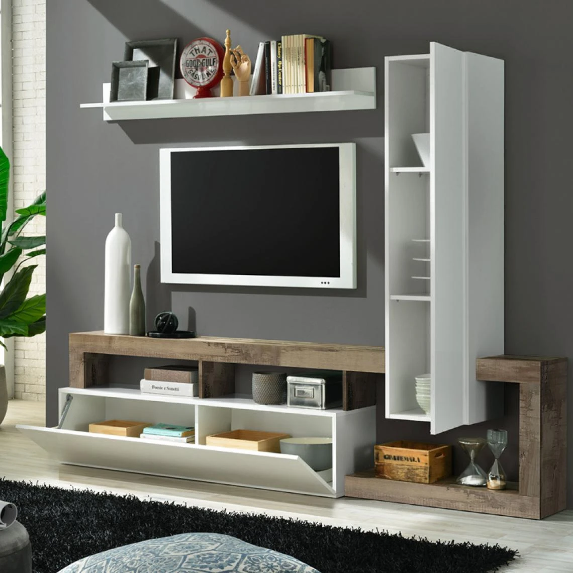 LLB LIVING LIFE BED Meuble TV Mural De Salon Moderne Et Fonctionnel En Bois Blanc Brillant... 5 LLB LIVING LIFE BED Meuble TV Mural De Salon Moderne Et Fonctionnel En Bois Blanc Brillant... – Image 3