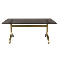 MES Table 180x90x75 Cm En Verre Trempé Et Piétement Métal Laiton