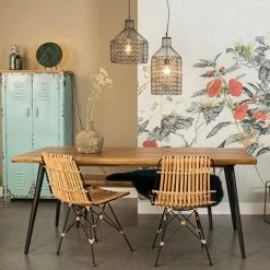 MES Table à Manger 180x90x75 Cm Décor Noyer Et Métal - ALAGON