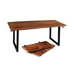 MES Table à Manger Extensible 130x80x78 Cm En Acacia Marron Et Métal Noi...