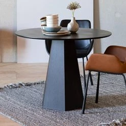 MES Table à Manger Ronde 100x76 Cm En Bois Noir