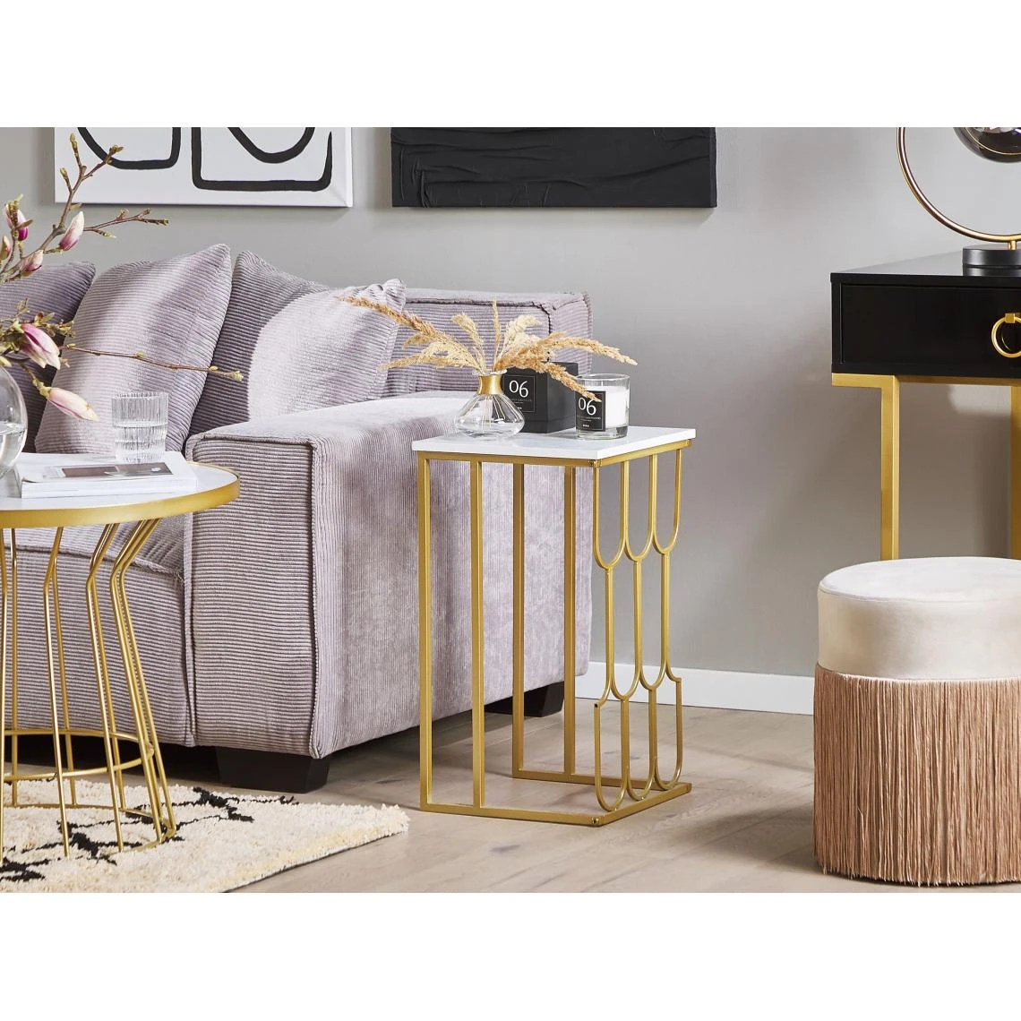 Beliani Table Appoint Effet Marbre Blanc / Doré PANDALE 6 Beliani Table Appoint Effet Marbre Blanc / Doré PANDALE – Image 4