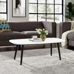 MES Table Basse 110x50x40 Cm Avec Décor Imitation Marbre Blanc