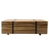 MACABANE Table Basse 110x70cm Avec Roulettes Bois Teck Recyclé Cerclée Métal...