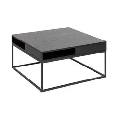MES Table Basse 2 Niches 80x80x40 Cm En Chêne Et Métal Noir