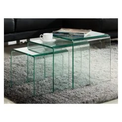 Marque Generique Lot De 3 Tables Basses Gigognes MINKA - Verre Courbé -Vente-unique shop table basse 224511