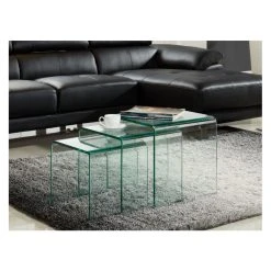 Marque Generique Lot De 3 Tables Basses Gigognes MINKA - Verre Courbé -Vente-unique shop table basse 224513 1