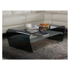 Marque Generique Table Basse KELLY - Verre Trempé Noir - Tablette Blanche Laquée 8 Marque Generique Table Basse KELLY - Verre Trempé Noir - Tablette Blanche Laquée -Vente-unique shop table basse 241209 1