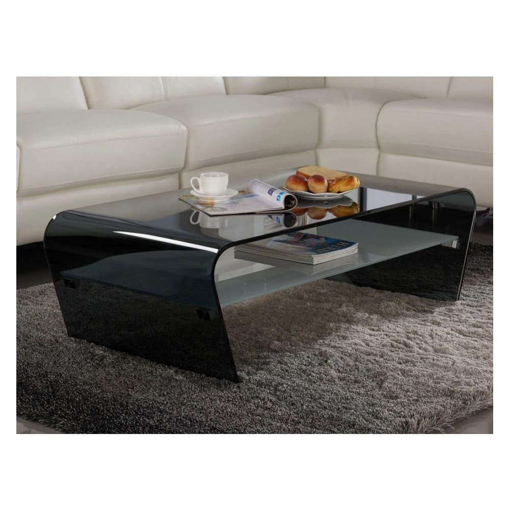 Marque Generique Table Basse KELLY - Verre Trempé Noir - Tablette Blanche Laquée 4 Marque Generique Table Basse KELLY - Verre Trempé Noir - Tablette Blanche Laquée – Image 2