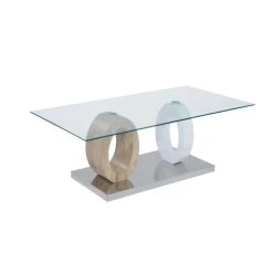 Marque Generique Table Basse AYANE - Verre Trempé Et MDF - Chêne & Blanc -Vente-unique shop table basse 310035 1