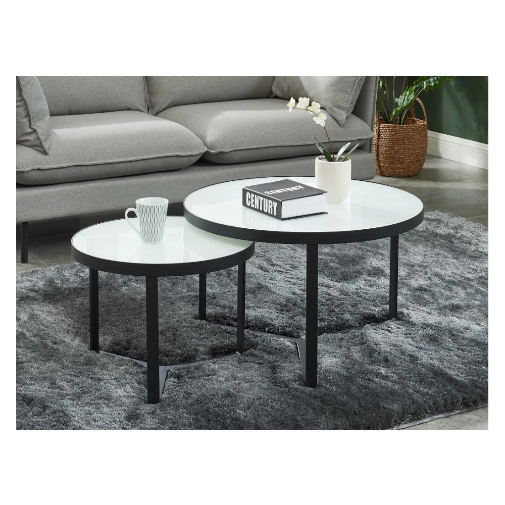 Marque Generique Tables Basses Gigognes JOHANNE - Verre Trempé Blanc & Métal Noir 4 Marque Generique Tables Basses Gigognes JOHANNE - Verre Trempé Blanc & Métal Noir – Image 2