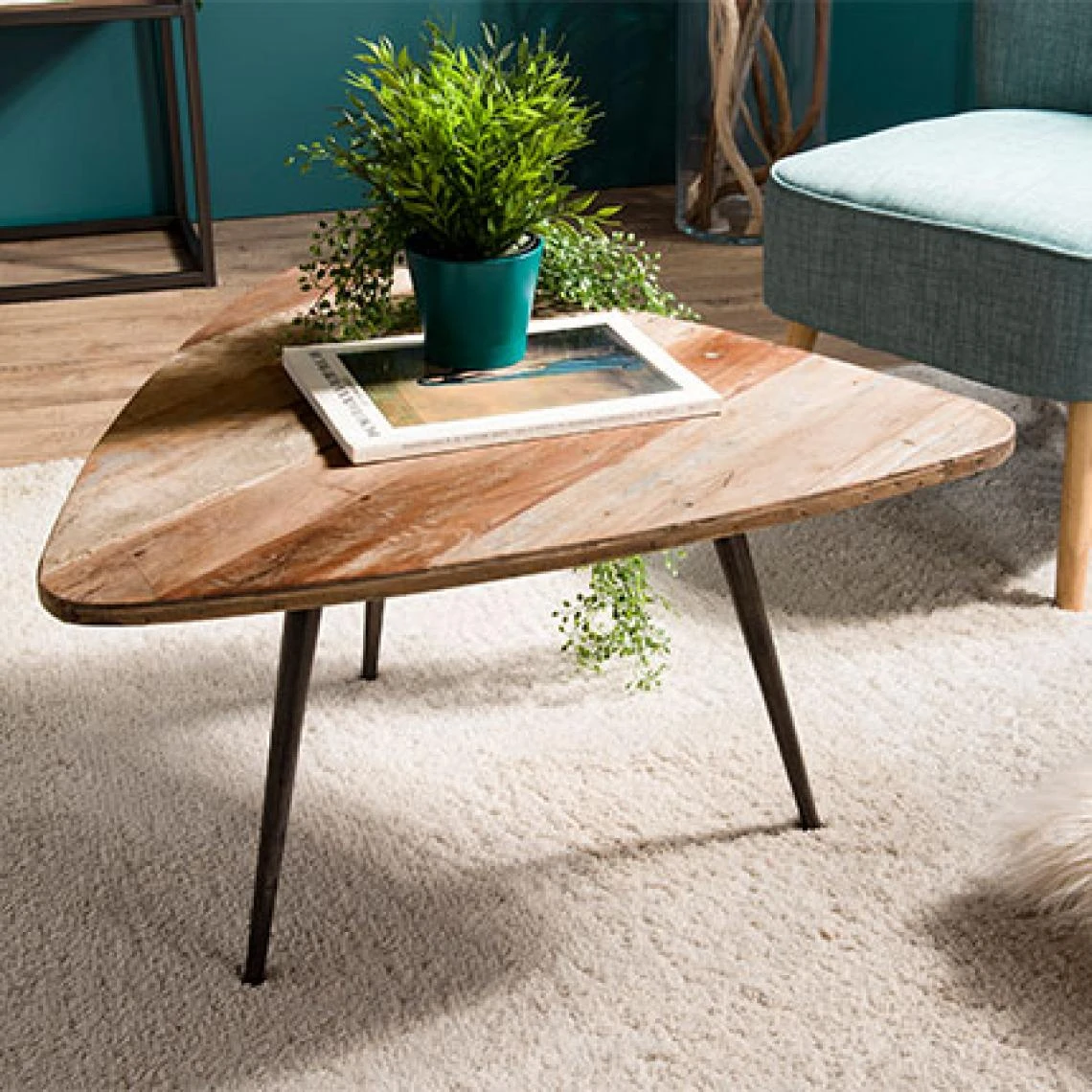 MES Table Basse 75,5x70x40 Cm En Teck Recyclé Et Métal - APPOLINE 3 MES Table Basse 75,5x70x40 Cm En Teck Recyclé Et Métal - APPOLINE