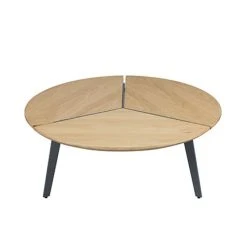 MES Table Basse 85cm Diam En Acier Et Plateau Plaqué Chêne