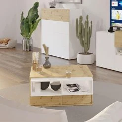 MES Table Basse 91,8x71,5x45 Cm Chêne Et Blanc