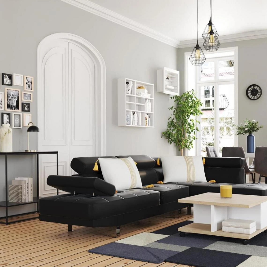 3S. X Home Table Basse A Roulettes Marron Bois Blanc Brillant GROOVE 4 3S. X Home Table Basse A Roulettes Marron Bois Blanc Brillant GROOVE – Image 2