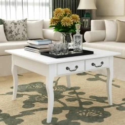 Chunhelife Table Basse Avec 4 Tiroirs Blanc