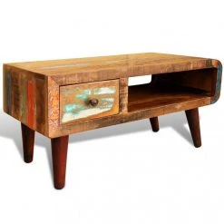 Chunhelife Table Basse Avec Bord Incurvé Et 1 Tiroir Bois De Récupération