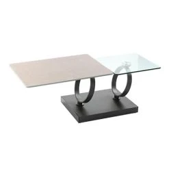 MES Table Basse Avec Plateau Gris Clair Et Transparent Et Socle Anthracite...