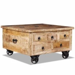 SANS MARQUE Table Basse Bois De Manguier Brut 70 X 70 X 40 Cm - Brun