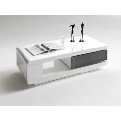 Inside 75 Table Basse Design ICHY Laquée Blanc Brillant Et Façade Gris Laqué ... -Vente-unique shop table basse design ichy laquee blanc brillant et facade gris laque plateau rotatif 11006590 28741136 1140x1140