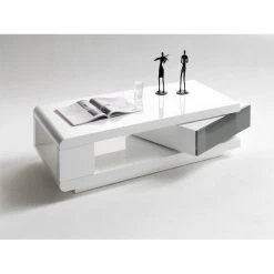 Inside 75 Table Basse Design ICHY Laquée Blanc Brillant Et Façade Gris Laqué ... -Vente-unique shop table basse design ichy laquee blanc brillant et facade gris laque plateau rotatif 11006590 28741138 1140x1140