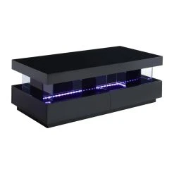 Vente-unique Table Basse - MDF Laqué - LEDs - 2 Tiroirs & 2 Niches - Noir - FABIO ... -Vente-unique shop table basse mdf laque leds 2 tiroirs et 2 niches noir fabio ii 13851636 38411210 1140x1140