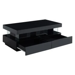Vente-unique Table Basse - MDF Laqué - LEDs - 2 Tiroirs & 2 Niches - Noir - FABIO ... -Vente-unique shop table basse mdf laque leds 2 tiroirs et 2 niches noir fabio ii 13851636 38411212 1140x1140