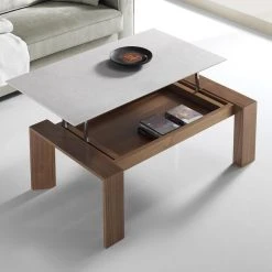 Inside 75 Table Basse Relevable Ovale SWANN 115x65cm Noyer Plateau Céramique Ar...