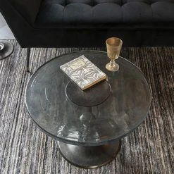 MES Table Basse Ronde 60x60x41,5 Cm En Verre Et Aluminium Noir - SUE