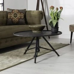 MES Table Basse Ronde 78x40 Cm En Métal Noir Vintage