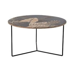 MES Table Basse Ronde 80x45 Cm En Manguier Naturel Et Noir