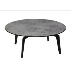 MES Table Basse Ronde 90 Cm Avec Plateau En Verre Aspect Céramique Grise