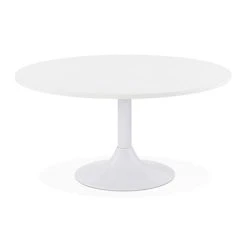 MES Table Basse Ronde 90 Cm Plateau En Bois Blanc Et Pied Blanc - LIVY