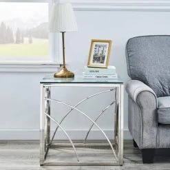 AINPECCA Table Basse En Verre Rectangulaire En Acier Inoxydable Tea Table -Vente-unique shop table carree a cafe pour salon en acier inoxydable et verre trempe argente 14125162 39372838 1140x1140