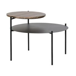 Pegane Table D'appoint En Métal Et Bois Coloris Noir Marron - Longueur 70 X ...