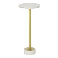 Pegane Table D'appoint En Métal Et Marbre Coloris Doré /blanc - Diamètre 2...