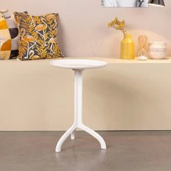 MES Table D'appoint Ronde 40x58 Cm En Aluminium Blanc